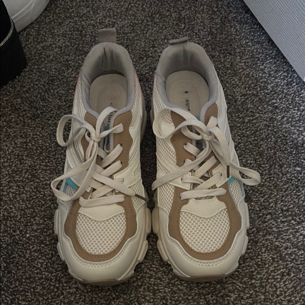 White and Tan Sneakers